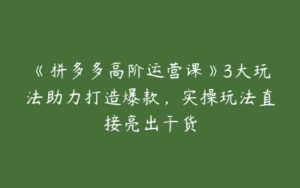 《拼多多高阶运营课》3大玩法助力打造爆款，实操玩法直接亮出干货-51自学联盟