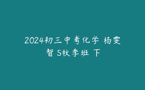 2024初三中考化学 杨雯智 S秋季班 下百度网盘下载