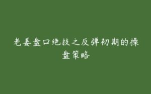 老姜盘口绝技之反弹初期的操盘策略-51自学联盟