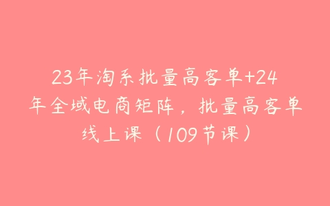 23年淘系批量高客单+24年全域电商矩阵，批量高客单线上课（109节课）-51自学联盟