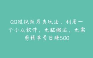 QQ短视频另类玩法，利用一个小众软件，无脑搬运，无需剪辑单号日赚500-51自学联盟