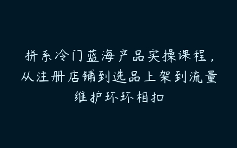 拼系冷门蓝海产品实操课程，从注册店铺到选品上架到流量维护环环相扣-51自学联盟