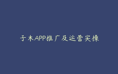 子木APP推广及运营实操-51自学联盟