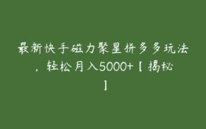 最新快手磁力聚星拼多多玩法，轻松月入5000+【揭秘】-51自学联盟