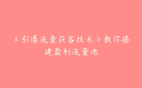 《引爆流量获客技术》教你搭建盈利流量池-51自学联盟