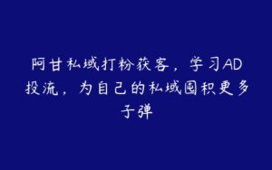 阿甘私域打粉获客，学习AD投流，为自己的私域囤积更多子弹-51自学联盟