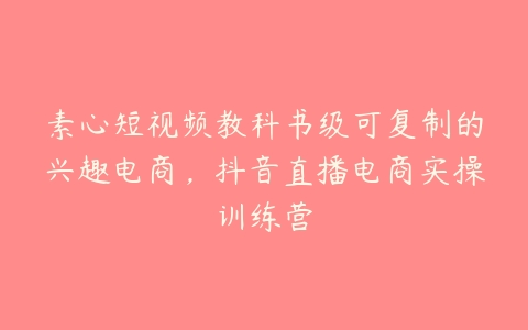 素心短视频教科书级可复制的兴趣电商，抖音直播电商实操训练营-51自学联盟