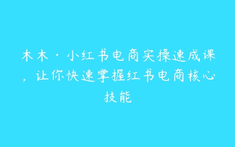 木木·小红书电商实操速成课，让你快速掌握红书电商核心技能-51自学联盟