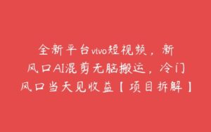 全新平台vivo短视频，新风口AI混剪无脑搬运，冷门风口当天见收益【项目拆解】-51自学联盟