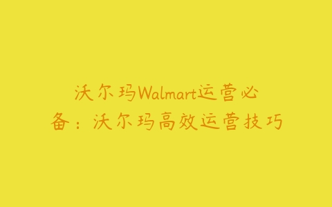 沃尔玛Walmart运营必备：沃尔玛高效运营技巧百度网盘下载