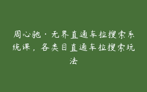 周心驰·无界直通车拉搜索系统课，各类目直通车拉搜索玩法百度网盘下载