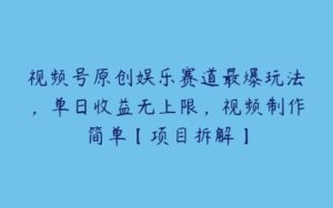 视频号原创娱乐赛道最爆玩法，单日收益无上限，视频制作简单【项目拆解】-51自学联盟