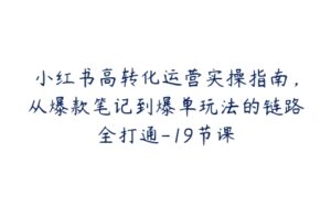 小红书高转化运营实操指南，从爆款笔记到爆单玩法的链路全打通-19节课-51自学联盟