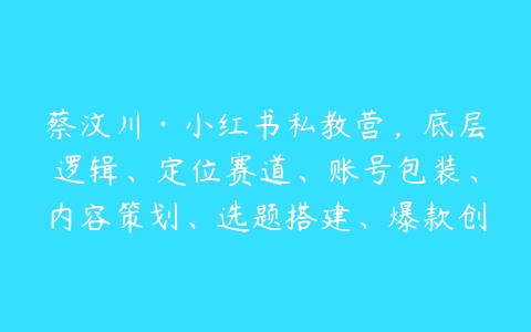 蔡汶川·小红书私教营，底层逻辑、定位赛道、账号包装、内容策划、选题搭建、爆款创作、涨粉技巧、推广变现等等-51自学联盟