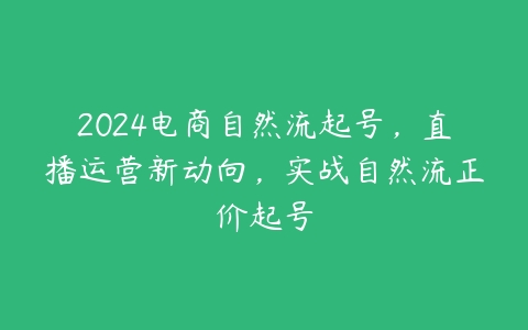 2024电商自然流起号，直播运营新动向，实战自然流正价起号百度网盘下载