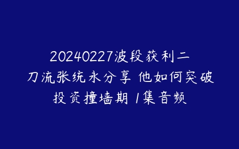 20240227波段获利二刀流张统永分享 他如何突破投资撞墙期 1集音频百度网盘下载