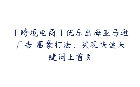 【跨境电商】优乐出海亚马逊广告 富豪打法，实现快速关键词上首页-51自学联盟