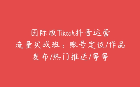 国际版Tiktok抖音运营流量实战班：账号定位/作品发布/热门推送/等等百度网盘下载