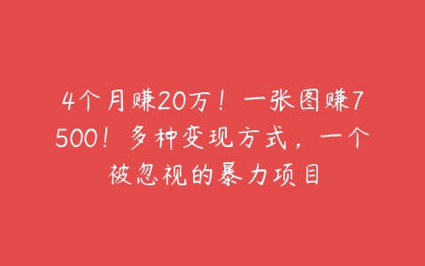 4个月赚20万！一张图赚7500！多种变现方式，一个被忽视的暴力项目-51自学联盟