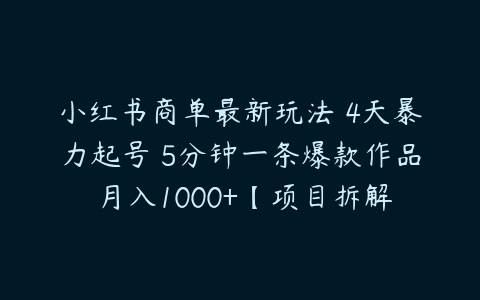 小红书商单最新玩法 4天暴力起号 5分钟一条爆款作品 月入1000+【项目拆解】-51自学联盟