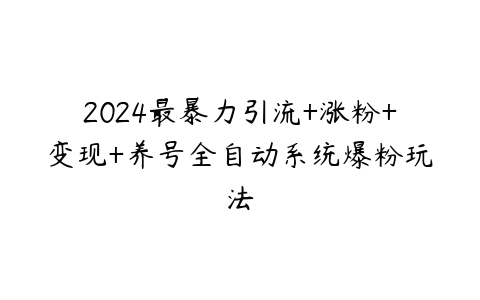 图片[1]-2024最暴力引流+涨粉+变现+养号全自动系统爆粉玩法-本文