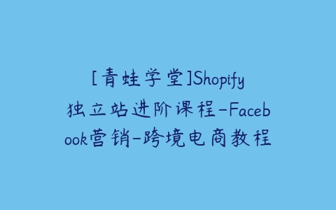 [青蛙学堂]Shopify独立站进阶课程-Facebook营销-跨境电商教程百度网盘下载