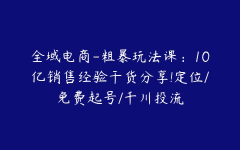 全域电商-粗暴玩法课：10亿销售经验干货分享!定位/免费起号/千川投流百度网盘下载