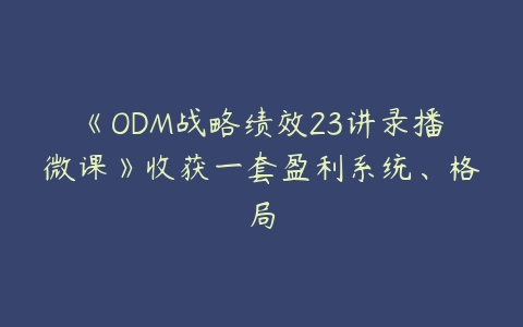 《ODM战略绩效23讲录播微课》收获一套盈利系统、格局-51自学联盟