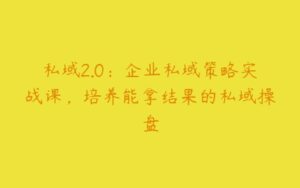 私域2.0：企业私域策略实战课，培养能拿结果的私域操盘-51自学联盟