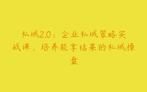 私域2.0：企业私域策略实战课，培养能拿结果的私域操盘-51自学联盟