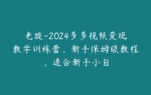 老旋-2024多多视频变现教学训练营，新手保姆级教程，适合新手小白-51自学联盟