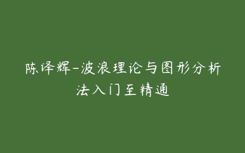 陈译辉-波浪理论与图形分析法入门至精通百度网盘下载