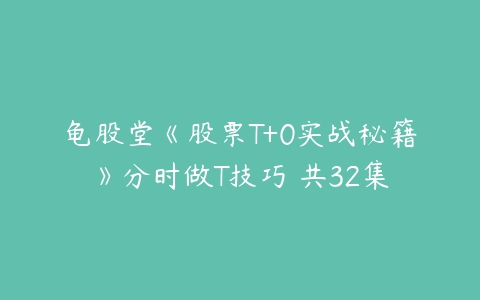 龟股堂《股票T+0实战秘籍》分时做T技巧 共32集百度网盘下载