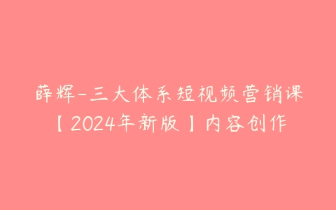 薛辉-三大体系短视频营销课【2024年新版】内容创作百度网盘下载