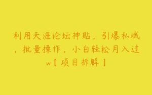 利用天涯论坛神贴，引爆私域，批量操作，小白轻松月入过w【项目拆解】-51自学联盟