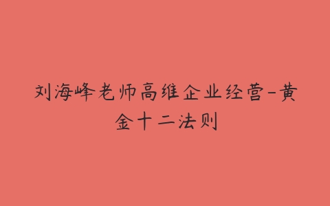 刘海峰老师高维企业经营-黄金十二法则百度网盘下载