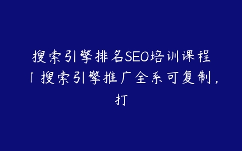 搜索引擎排名SEO培训课程「搜索引擎推广全系可复制，打百度网盘下载