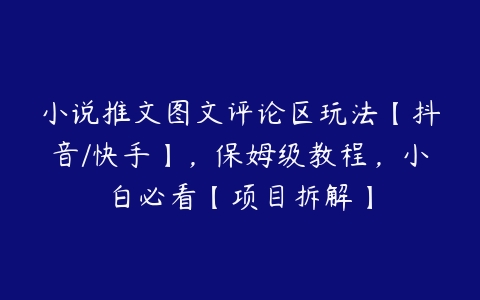 小说推文图文评论区玩法【抖音/快手】，保姆级教程，小白必看【项目拆解】百度网盘下载