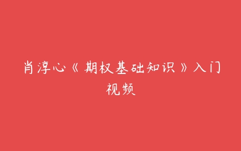 肖淳心《期权基础知识》入门视频百度网盘下载