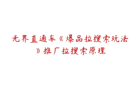 无界直通车《爆品拉搜索玩法》推广拉搜索原理百度网盘下载