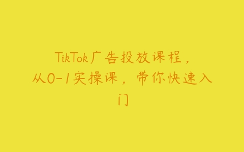 图片[1]-TikTok广告投放课程，从0-1实操课，带你快速入门-本文