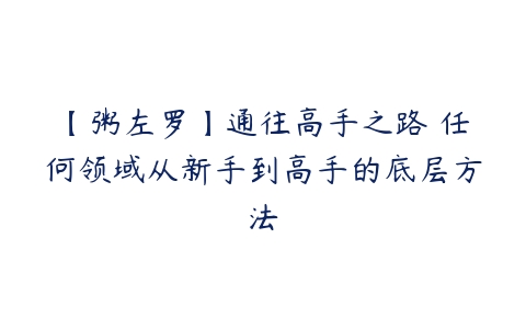 【粥左罗】通往高手之路•任何领域从新手到高手的底层方法-51自学联盟