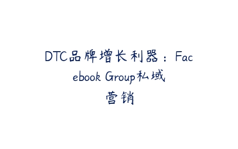 DTC品牌增长利器：Facebook Group私域营销百度网盘下载