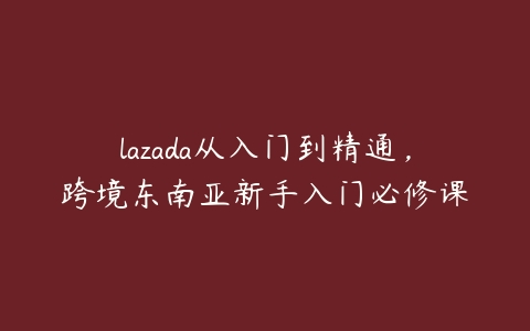 lazada从入门到精通，跨境东南亚新手入门必修课百度网盘下载