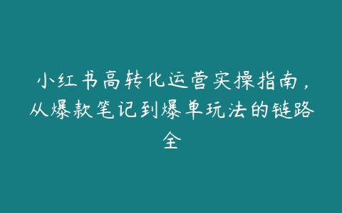 小红书高转化运营实操指南，从爆款笔记到爆单玩法的链路全百度网盘下载