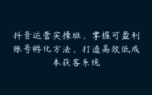 抖音运营实操班，掌握可盈利账号孵化方法，打造高效低成本获客系统-51自学联盟