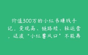 价值300万的小红书赚钱手记，变现高、链路短、轻运营，这波“小红薯风口”不能再错过-51自学联盟