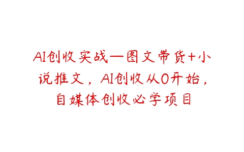 AI创收实战—图文带货+小说推文，AI创收从0开始，自媒体创收必学项目百度网盘下载