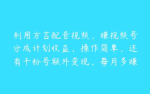 利用方言配音视频，赚视频号分成计划收益，操作简单，还有千粉号额外变现，每月多赚几千块钱【项目拆解】-51自学联盟