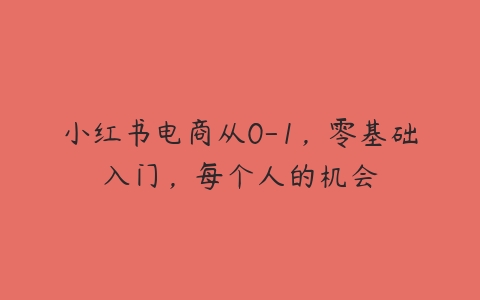 图片[1]-小红书电商从0-1，零基础入门，每个人的机会-本文